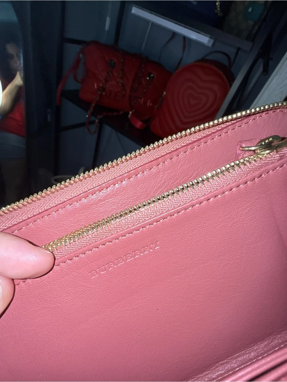 Burberry Pink Leather & Vintage Check Zip Wallet